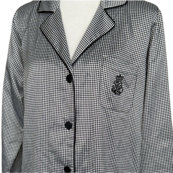 Lauren Ralph Lauren Houndstooth Pajama Top Black White Checkered Sz S - Picture 3 of 13